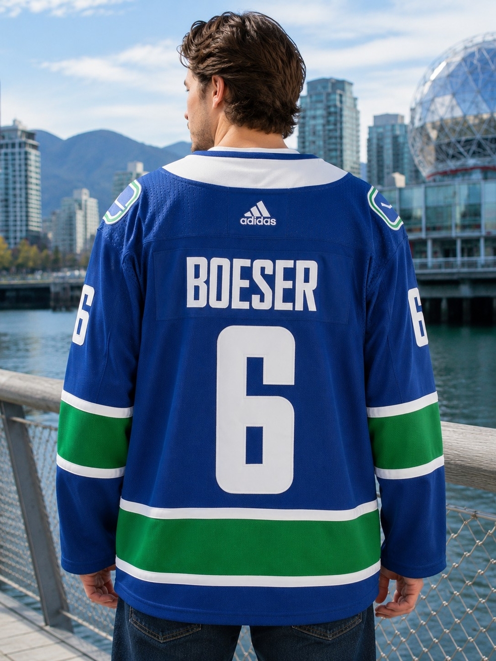 Adidas Vancouver Canucks Brock Boeser #6 NHL Hockey Jersey Blue 46